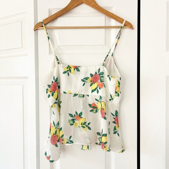 NWOT ASOS Fashion Union Citrus Print Tie Front Peplum Camisole Top White Size 8 - Picture 4 of 7